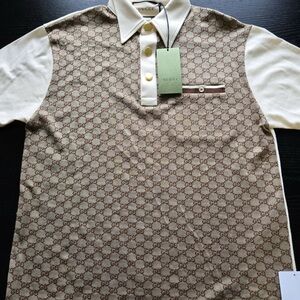 Gucci Brown and White Polo Shirt with Monogram Pattern